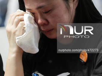 Relative of the missing Malaysia Airline passenger gets emotion during the Day of Remembrance for MH370 in Kuala Lumpur, Malaysia on 8 March...