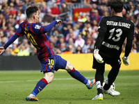 BARCELONA - march 08- SPAIN: Leo Messi and Cristian Alvarez in the match between FC Barcelona and Rayo Vallecano, for the week 26 of the spa...