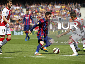 BARCELONA - march 08- SPAIN: Leo Messi and Aquino in the match between FC Barcelona and Rayo Vallecano, for the week 26 of the spanish leagu...