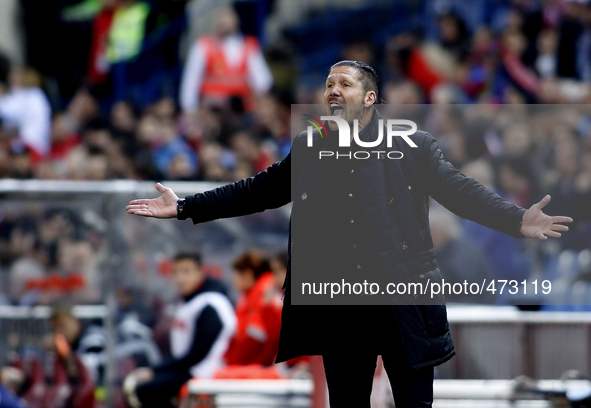 Atletico de Madrid's Argentine coach Diego Pablo Simeone during the Spanish League 2014/15 match between Atletico de Madrid and Valencia, at...
