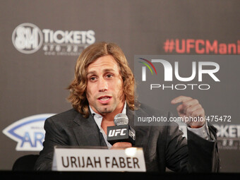 Pasay City, Philippines - Urijah Faber gestures as he answers questions from the media during the UFC press conference for his match against...
