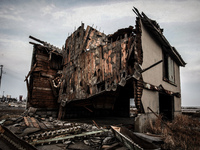 A collapsed house  in the  devastated city of Ishinomaki, Miyagi, northern Japan on April 14, 2011. A magnitude 9.0 earthquake and tsunami s...