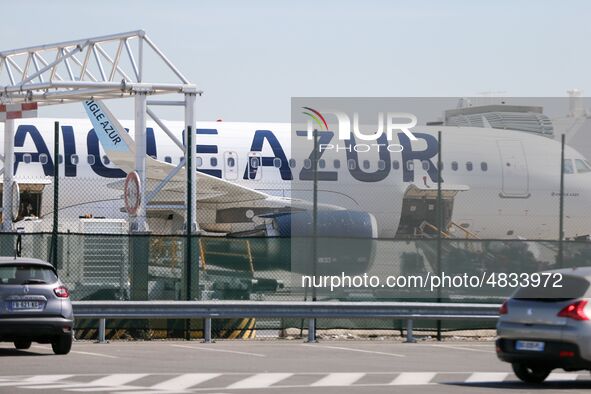 An Aigle Azur plane is waiting on the runway at Orly airport on September 6, 2019. French airline Aigle Azur says all its flights are cancel...