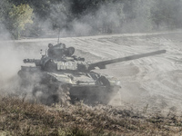 The tactical training for the tank forces of the Ukrainian Army performs at the proving grounds in Honcharivske, Chernihiv Oblast, Ukraine,...
