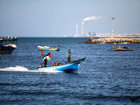 Fishing boats in Gaza, on March 14, 2015 harbour basin the Israeli Navy today fired at fishermen at sea and damage to the vessels(