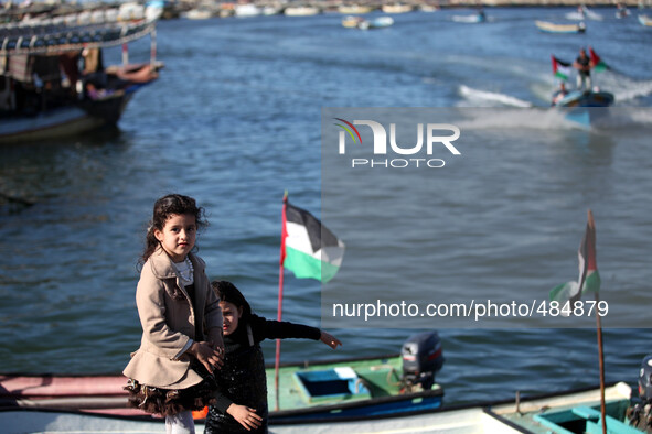 Fishing boats in Gaza, on March 14, 2015 harbour basin the Israeli Navy today fired at fishermen at sea and damage to the vessels