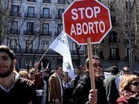 Anti-abortion protest in Madrid, Spain on March 14, 2015. Thousands against abortion have organized the protest under the motto 'For life, w...