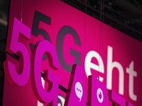 5G tecnology advertisement at Deutsche Telekom boot during the international electronics and innovation fair IFA in Berlin on September 10,...
