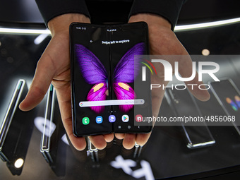 New Samsung 5G Fold smartphone is pictured during the international electronics and innovation fair IFA in Berlin on September 11, 2019. (