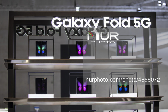 New Samsung 5G Fold smartphone boot during the international electronics and innovation fair IFA in Berlin on September 11, 2019. 