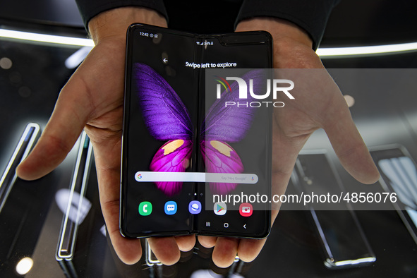 New Samsung 5G Fold smartphone is pictured during the international electronics and innovation fair IFA in Berlin on September 11, 2019. 