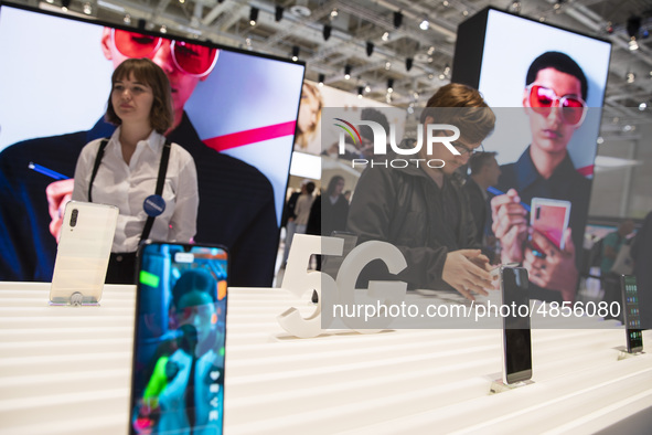 5G logo at the Samsung boot during the international electronics and innovation fair IFA in Berlin on September 11, 2019. 