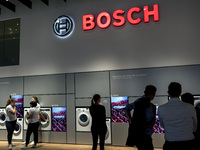 Visitors at Bosch boot during the international electronics and innovation fair IFA in Berlin on September 11, 2019. (