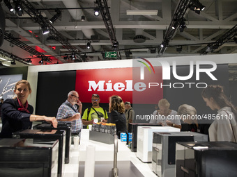 Visitors at Miele boot during the international electronics and innovation fair IFA in Berlin on September 11, 2019. (