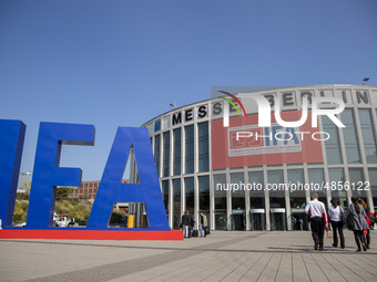 IFA logo at the Berlin Fair during the international electronics and innovation fair IFA in Berlin on September 11, 2019. (
