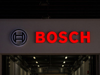 The logo of Bosch company pictured during the international electronics and innovation fair IFA in Berlin on September 11, 2019. (