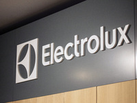 The logo of Electorlux company during the international electronics and innovation fair IFA in Berlin on September 11, 2019. (