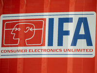 IFA logo during the international electronics and innovation fair IFA in Berlin on September 11, 2019. (