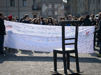 Members of 'Treno della Memoria' project alongside of many Cracovians and guests from other cities and other countries gather at the Ghetto...