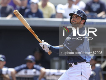 Tampa Bay Rays left fielder David DeJesus (7) bats during the second inning against the New York Mets Sunday, March 15, 2015 at Charlotte Sp...