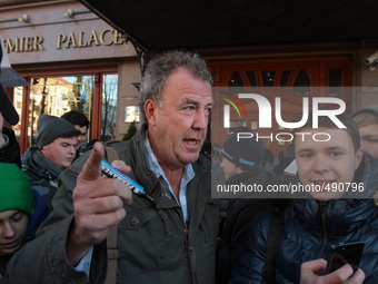 Jeremy Clarkson leaves the Premiere Palace hotel in Kiev during his visit to Ukraine late November, 2013 (