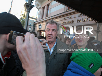 Jeremy Clarkson leaves the Premiere Palace hotel in Kiev during his visit to Ukraine late November, 2013 (