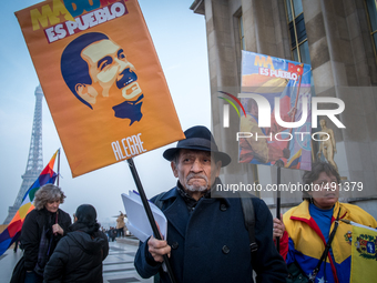 Demonstration in support of Nicolas Maduro's policy in Venezuela and against US sanctions, in Paris, France, on March 18, 2015. (