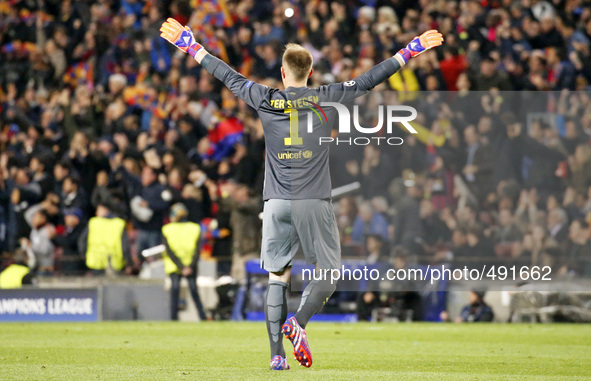 BARCELONA, SPAIN - MARCH 18: Andre Ter-Stegen celebration  during the UEFA Champions League round of 16 match between FC Barcelona and Manch...