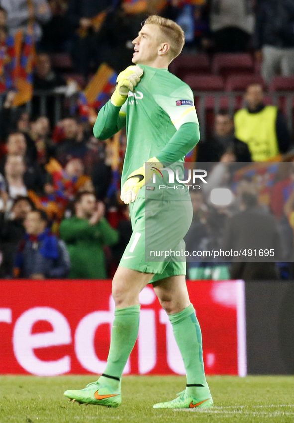 BARCELONA, SPAIN - MARCH 18: Joe Hart during the UEFA Champions League round of 16 match between FC Barcelona and Manchester City at Camp No...