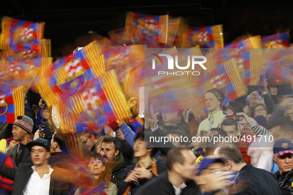 BARCELONA, SPAIN - MARCH 18: FC Barcelona supporters  during the UEFA Champions League round of 16 match between FC Barcelona and Manchester...