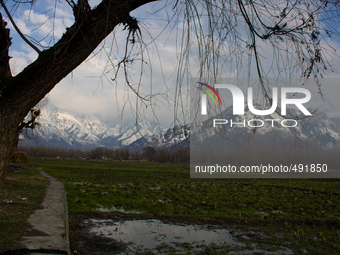 SRINAGAR, INDIAN ADMINISTERED KASHMIR, INDIA - MARCH 19: A view of snow capped Zabaran mountains  on March 19, 2015 in Srinagar, the summer...