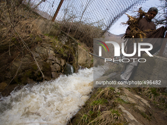 SRINAGAR, KASHMIR, INDIA - MARCH 21: Bio-solid wastes flow out of the Rangil water treatment plant  after supplying clean water to the city...