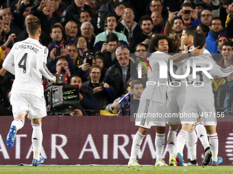 BARCELONA - jmarch 22- SPAIN: Real Madrid players celebration in the match between FC Barcelona and Real Madrid, for the week 28 of the Liga...