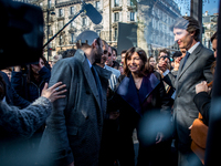 Jean-Charles Decaux (R), chairman of the board and co-CEO of multinational advertising corporation JCDecaux and Mayor of Paris Anne Hidalgo...