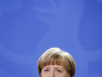 Angela Merkel, German chancellor, and Greece Primer Minister Alexis Tsipras give a joint press conference, after the meeting, at the German...