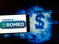 In this photo illustration taken in New York, US, on 15 October 2019 show the logo of the gay dating app Romeo is seen on a screen next to a...
