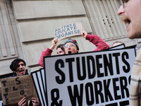 Hundreds of students marched from the London School of Economics to the London college of communication to protest on March 25, 2015 against...
