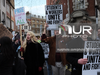 Hundreds of students marched from the London School of Economics to the London college of communication to protest on March 25, 2015 against...