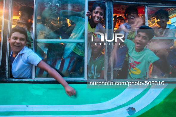 Bangladeshi people is celebrating in a bus to celebrate independence day on the occasion of independence day at Dhaka, Bangladesh, March 26,...