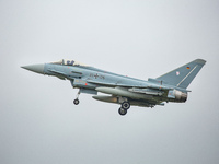 Eurofighter EF-2000 Typhoon of the German Air Force Luftwaffe with registration 31+06 ( 3106 ) as seen flying on final approach and landing...