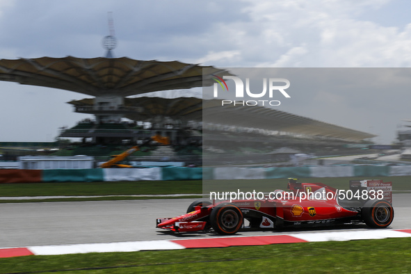 Finnish Kimi Raikkonen of Scuderia Ferrari in action during third practice session of the Malaysian Formula One Grand Prix at Sepang Interna...