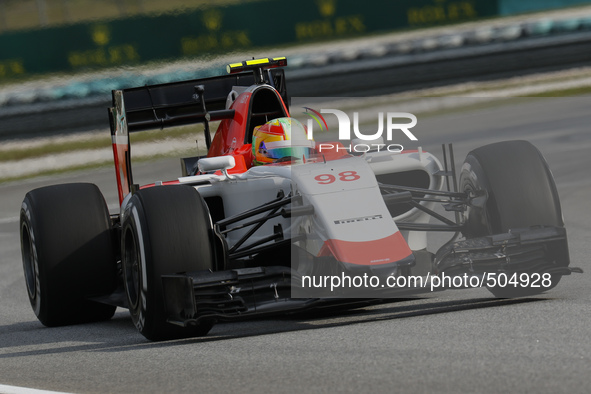 Spanish Roberto Merhi of Manor Marussia F1 Team in action during the qualifying session of the Malaysian Formula One Grand Prix at Sepang In...