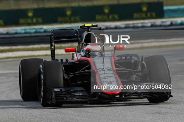 British Jenson Button of McLaren Honda in action during the qualifying session of the Malaysian Formula One Grand Prix at Sepang Internation...