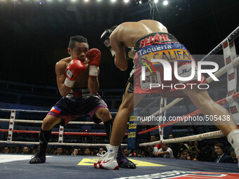 Quezon City, Philippines - Donnie Nietes of the Philippines (L) looks for an opening against Gilberto Parra of Mexico (R) during their WBO W...