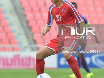 So Kyong Jin of DPR Korea in actions during the AFC U-23 Championship 2016 qualifiers round at Rajamangala Stadium in Bangkok, Thailand on M...