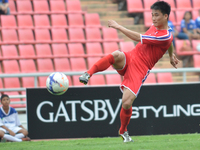 Ho Myong Chol of DPR Korea scoring an opening goal for his team during the AFC U-23 Championship 2016 qualifiers round at Rajamangala Stadiu...
