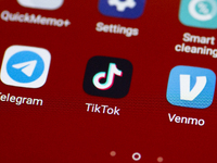 A TikTok logo is seen on a mobile device in Mountain View, California on November 2, 2019 as a photo illustration. The U.S. government organ...