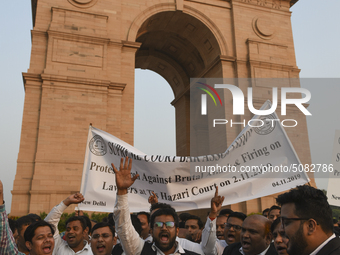 Lawyers protests in front of India Gate against Delhi Police on 4 November 2019 in New Delhi, India. A major clash broke out between Delhi P...