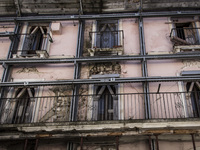 A damaged building in L'Aquila, on March 31, 2015.  The sixth anniversary of the L'Aquila earthquake will be marked on 06 April 2015, commem...
