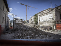 A damaged building in L'Aquila, on March 31, 2015. The sixth anniversary of the L'Aquila earthquake will be marked on 06 April 2015, commemo...